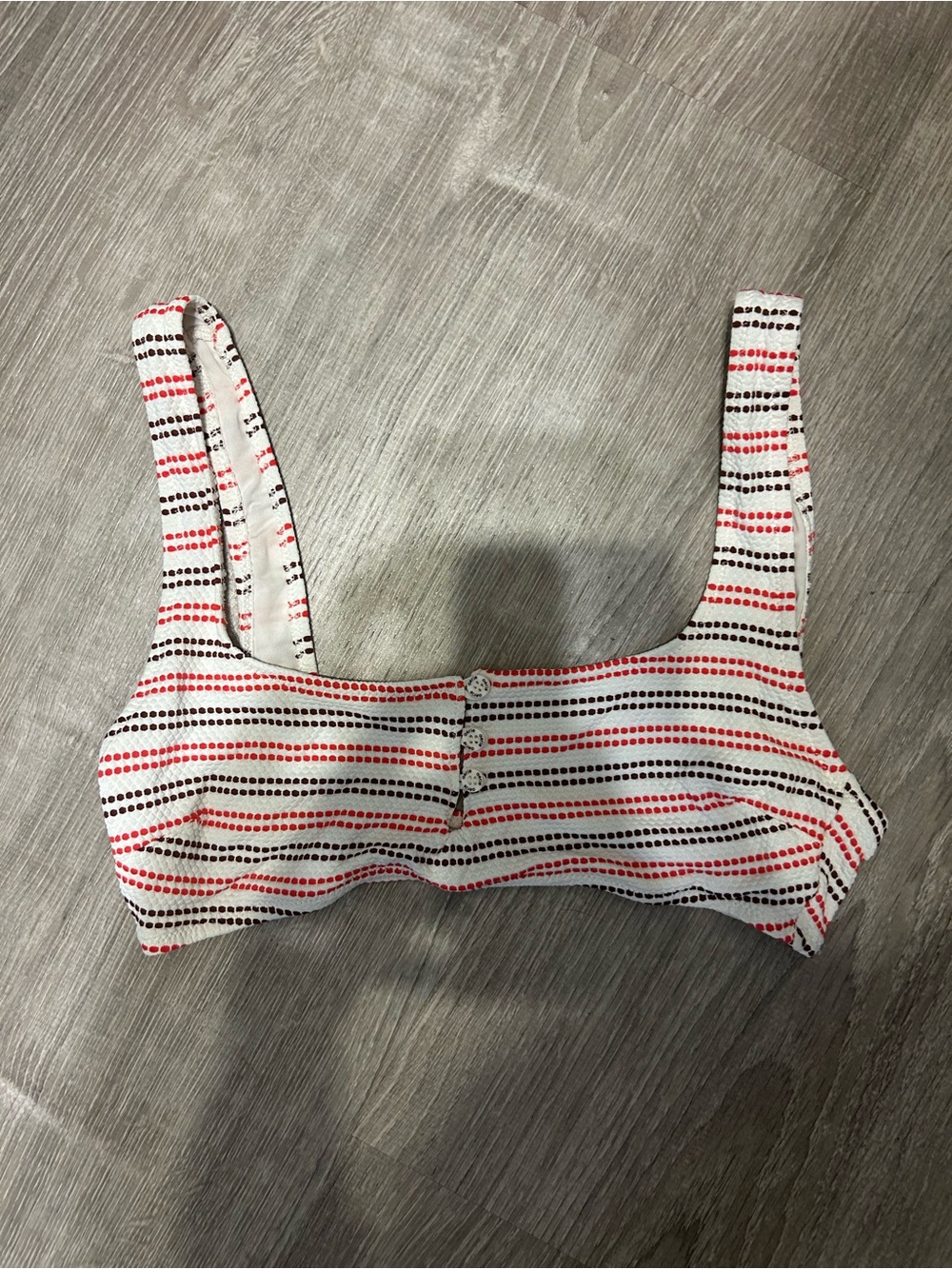 aerie White bikini top with Red Dot Stripe Accents